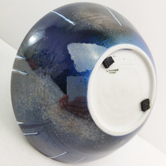 Limoges France Ceramic Abstract Modern Vase Style Blue White Art Piece - Picture 13 of 13